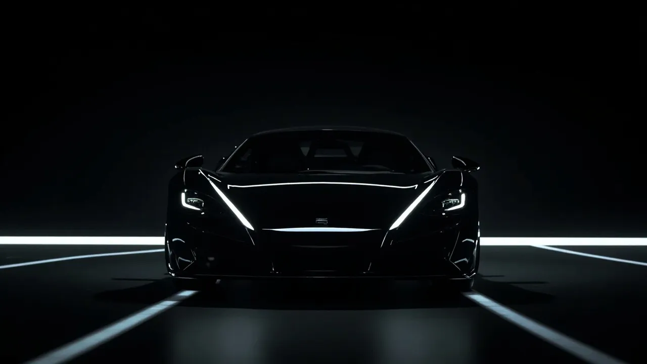 Dunkles Sportcoupé im Studio mit dramatischem Streiflicht